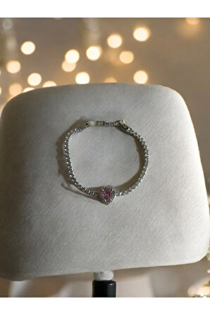 Tılsımlı Pembe Kristal Kalp Bileklik