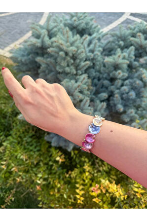 Özel Tasarım Sedefli Renkli Deniz Kabuğu Pirinç Bilezik