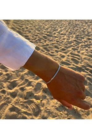 Gümüş Kaplama Italyan Zincir Erkek Bileklik Çelik Kararmaz