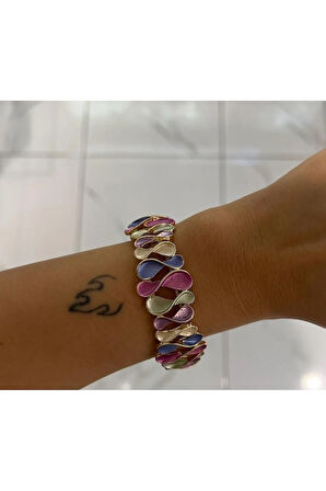Özel Tasarım Sedefli Renkli Burgu Pirinç Bilezik
