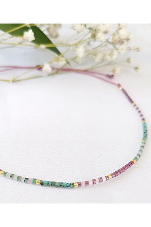 Miyuki Dizi Tek Sıra Minimal Halhal Bakır Mavi