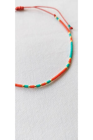 Miyuki Dizi Tek Sıra Kırmızı Turkuaz Minimal Boncuk Halhal