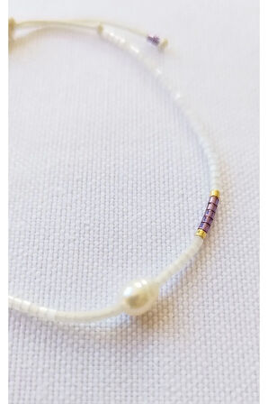 Miyuki Tek Sıra Beyaz ve Bakır Renkli İncili Bileklik