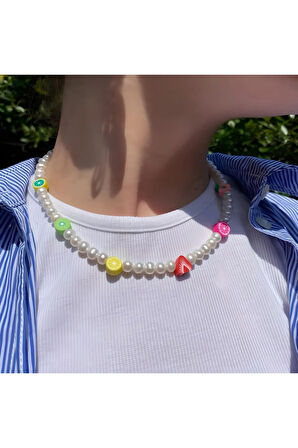 Incili Meyve Figürlü Tasarım Kolye