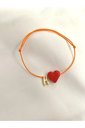 Murano Cam Kalp Boncuklu Turuncu Harf Bileklik