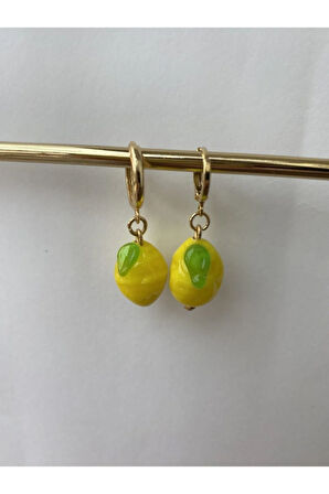 Limon Murano Cam Altın Kaplama Meyve Küpe