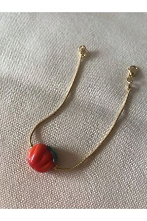 Murano Serisi Altın Kaplama Zincir Balkabağı Bileklik