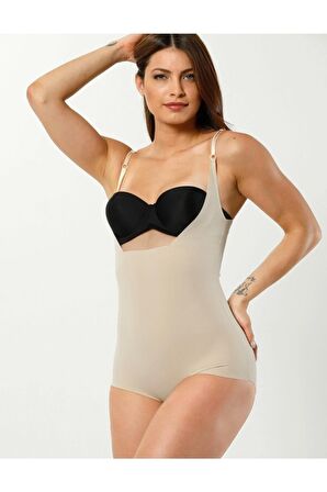 Kadın Ten Göğüs Destekli Body 2 Beden Incelten Hayalet Korse