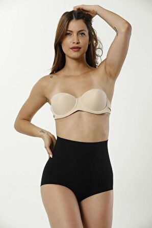 Kadın Siyah Lazer Kesim Yüksek Bel Slip Korse