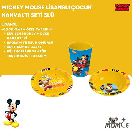 MICKEY MOUSE LISANSLI 3LÜ ÇOCUK BESLENME VE KAHVALTI SETİ 