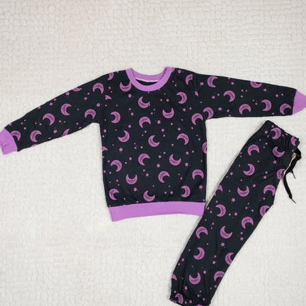 Momikon Unisex Çocuk Ay Desenli Pamuklu Pijama Takımı