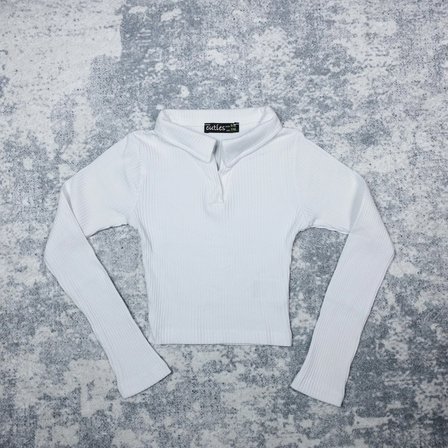 Momikon Kız Çocuk Pamuklu Uzun Kollu Polo Yaka Fitilli Bluz