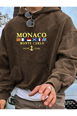 Erkek Monaco Baskılı Oversize Kapşonlu Sweatshirt