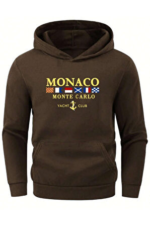 Erkek Monaco Baskılı Oversize Kapşonlu Sweatshirt