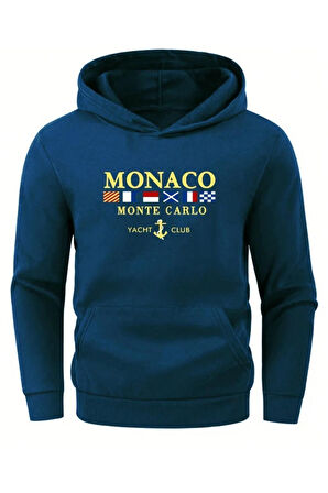 Erkek Monaco Baskılı Oversize Kapşonlu Sweatshirt