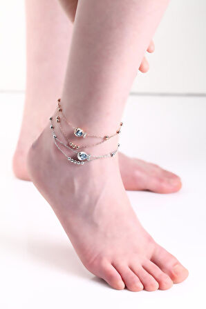 Mavi Swarovski® Taşlı Balıklı İnce Halhal (Altın Kaplama)