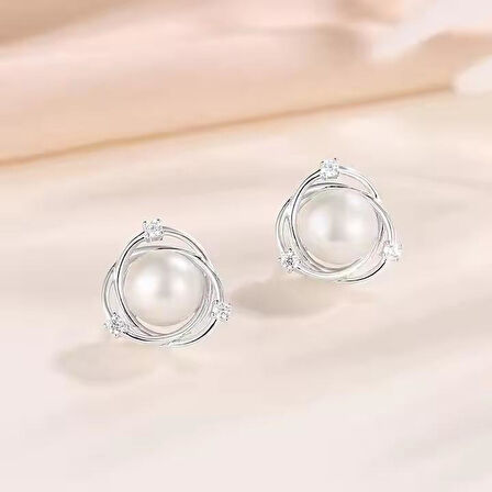 Monemel Swarovski Taşlı  İnci Yuvarlak Küpe (Altın Kaplama)