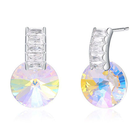 Swarovski Taşlı  Beyaz Yuvarlak Küpe (Altın Kaplama)