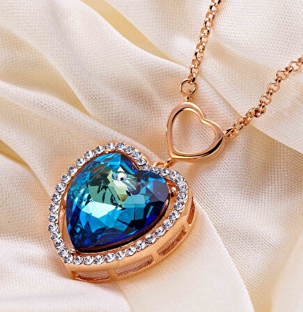 Monemel Kristal Taşlı Kalp Kolye - Gold (Altın Kaplama)