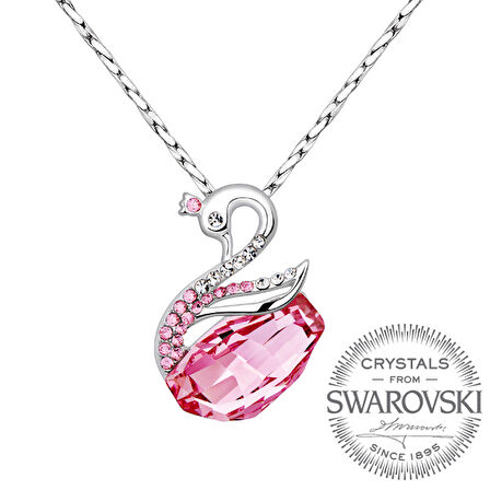 Monemel Pembe Swarovski Taşlı Kuğu Kolye