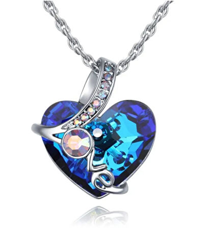 Monemel Kristal Taşlı Mavi Love Kalp Kolye (Altın Kaplama)
