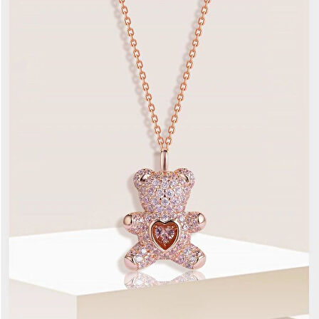Kristal Rose Teddy Bear Kolye (Altın Kaplama) SEVGILIYE HEDIYE