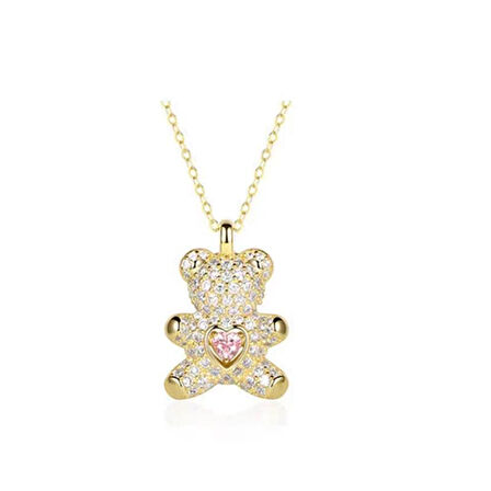 Kristal Gold Teddy Bear Kolye (Altın Kaplama)