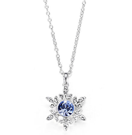 Monemel Mavi Kar Tanesi Swarovski Taşlı Kolye (Altın Kaplama)