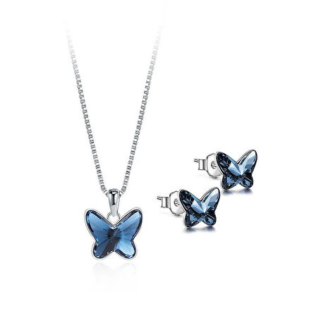 Monemel Kristal Taşlı Kelebek  Kolye ve Kupe Set (Altın Kaplama)