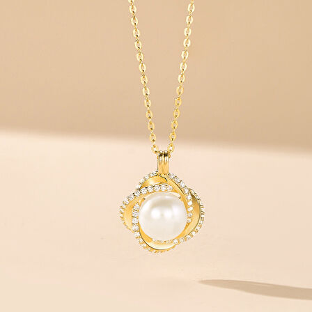 Monemel Kristal Taşlı Gold İnci Kolye(Altın kaplama)