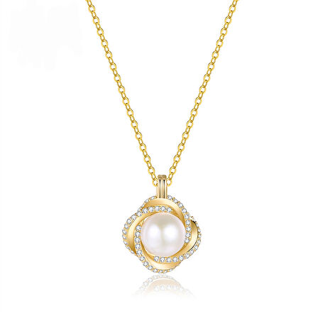 Monemel Kristal Taşlı Gold İnci Kolye(Altın kaplama)