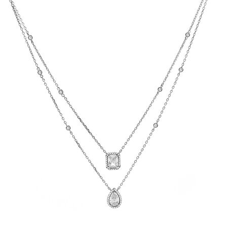 Monemel Kristal Taşlı Gümüş Baget Çiftli Kolye (Altın Kaplama) 