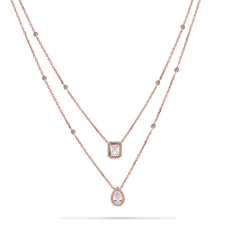 Monemel Kristal Taşlı Baget Çiftli Kolye Rose Gold (Altın Kaplama) 