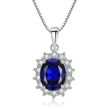 Mavi Kristal Taşlı Kolye (Altın Kaplama)