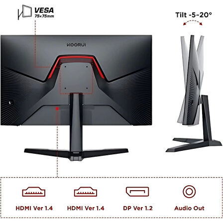 Koorui 23.8" 24E3 IPS 1ms 165Hz HDMI, DisplayPort AdaptiveSync VESA 1080p Gaming Siyah Monitör