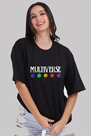 Multiverse Unisex Siyah Oversize T-Shirt - Özgün Baskı ve Geniş Kesim