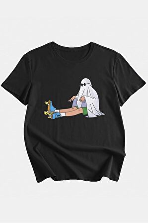 Ghost Unisex Siyah Oversize Baskılı Tişört - Şık ve Rahat