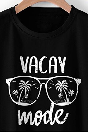 Vacay Unisex Siyah Oversize Baskılı Tişört - Şık ve Rahat