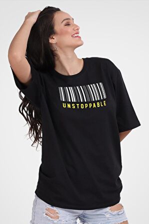 Unstoppable Unisex Siyah Oversize T-Shirt - Özgün Baskı ve Geniş Kesim