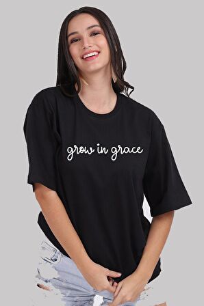 Grace Siyah Oversize Baskılı T-Shirt - Unisex