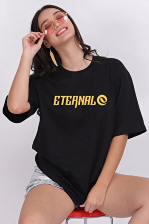 Eternal Siyah Oversize Baskılı T-Shirt - Unisex