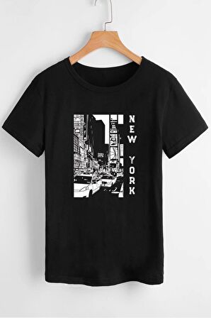 New York Siyah Oversize Baskılı T-Shirt - Unisex