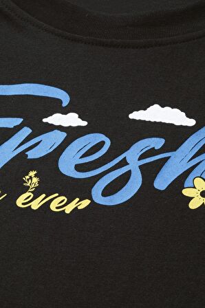 Fresh Like Ever Unisex Siyah Oversize Baskılı Tişört - Şık ve Rahat