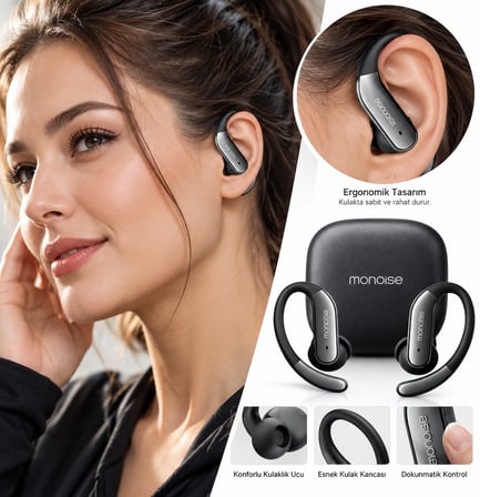 MONOISE P-Q16 AI Çeviri OWS ANC Bluetooth 5.4 Kablosuz Spor Kulaklık ENC IPX5
