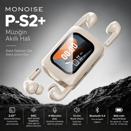 MONOISE P-S2/P-S2+ Akıllı Dokunmatik Ekranlı ANC Bluetooth Kulaklık