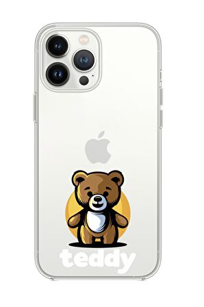 iPhone 13 Pro Teddy Desenli Premium Silikonlu Şeffaf Telefon Kılıfı