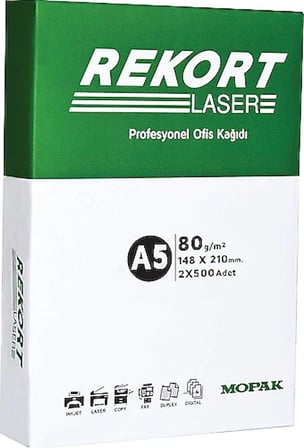 Mopak Rekort Laser A5 80 gr Fotokopi Kağıdı - 2 Paket (1.000 Yaprak)