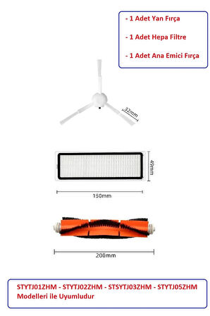 Mi Robot Xiaomi Mop Pro + Plus (STYTJ02ZHM-STYTJ03ZHM) Uyumlu Fırça Filtre Seti
