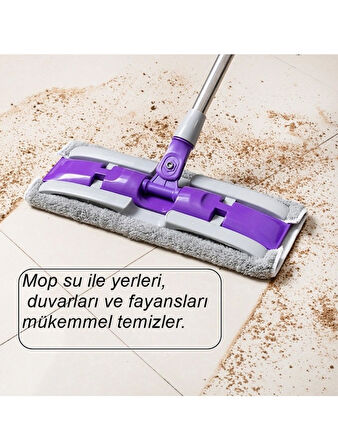  QASUL Mandallı Mor Renkli Yer Mopu 360°c Döner Başlıklı (1 Adet Yedek Mop Bezi Hediye)