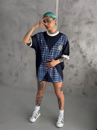 MOONFER Unisex Bisiklet Yaka Baskılı Oversize T-Shirt - Siyah